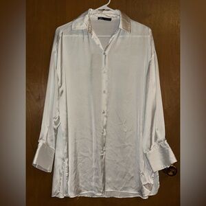 Zara Women's Satin Button Down Shirt - White